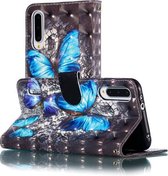 Voor Xiaomi Mi CC9e 3D Patroon Gekleurde Tekening Horizontale Flip Leren Case met Houder & Kaartsleuven & Portemonnee & Lanyard (Blauwe Diamant Vlinder)