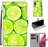 Voor Samsung Galaxy S20 FE 5G Gekleurde Tekening Cross Textuur Horizontale Flip PU Lederen Case met Houder & Kaartsleuven & Portemonnee & Lanyard (Lime)