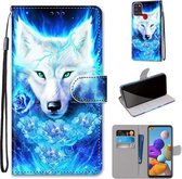 Voor Samsung Galaxy A21s Gekleurde Tekening Cross Textuur Horizontale Flip PU Lederen Case met Houder & Kaartsleuven & Portemonnee & Lanyard (Dick Rose Wolf)