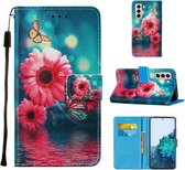 Voor Samsung Galaxy S21 + 5G Cross Texture Painting Pattern Horizontale Flip Leather Case met Houder & Kaartsleuven & Portemonnee & Lanyard (Chrysanthemum)