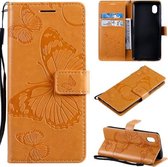Voor Samsung Galaxy A01 Core 3D vlinders reliëfpatroon horizontale flip lederen tas met houder & kaartsleuf & portemonnee (geel)