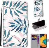Voor Samsung Galaxy A30 & A20 Gekleurde tekening Cross Texture Horizontale Flip PU lederen tas met houder & kaartsleuven & portemonnee & lanyard (roze groene naalden)
