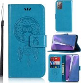 Voor Samsung Galaxy Note 20 Windgong Uil Embossing Patroon Horizontale Flip Leren Case, met Houder & Kaartsleuven & Portemonnee (Blauw)