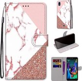 Voor LG K20 (2019) Gekleurde tekening Cross Texture Horizontale Flip PU lederen hoes met houder & kaartsleuven & portemonnee & lanyard (poedersteentextuur)