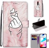 Voor Xiaomi Redmi 8 Gekleurde Tekening Cross Textuur Horizontale Flip PU Lederen Case met Houder & Kaartsleuven & Portemonnee & Lanyard (Roze Handen Hart)