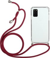 Voor Samsung Galaxy A31 Four-Corner Anti-Fall transparante TPU beschermhoes met lanyard (rood)