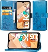 Voor LG K41S Lucky Clover Pressed Flowers Pattern Leather Case met houder & kaartsleuven & portemonnee & draagriem (blauw)