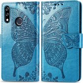 Butterfly Love Flowers Embossing Horizontale Flip Leather Case voor LG W10, met houder & kaartsleuven & portemonnee & lanyard (blauw)