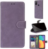 Voor Alcatel 1S (2021) Retro Frosted Horizontale Flip PU lederen tas met houder & kaartsleuven & portemonnee & fotolijst (paars)