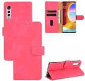 Voor LG Fluwelen Effen Kleur Huidgevoel Magnetische Gesp Horizontale Flip Kalfsstructuur PU Lederen Case met Houder & Kaartsleuven & Portemonnee (Rose Rood)