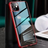 Voor iPhone 11 metalen frame met rechte rand + glazen beschermhoes (rood)