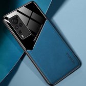 Voor vivo X60 Pro All-inclusive leer + beschermhoes van organisch glas met metalen ijzeren plaat (koningsblauw)