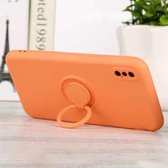 Voor iPhone XS Max effen kleur vloeibare siliconen schokbestendige volledige dekking beschermhoes met ringhouder (oranje)