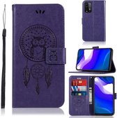 Voor Geschikt voor Xiaomi Poco M3 Windgong Uil Embossing Patroon Horizontale Flip Leren Case met Houder & Kaartsleuven & Portemonnee (Paars)