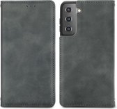 Voor Samsung Galaxy S21 Retro Skin Feel Business Magnetische Horizontale Flip Leren Case met Houder & Kaartsleuven & Portemonnee & Fotolijst (Grijs)