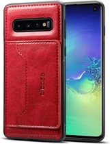 Dibase TPU + PC + PU Crazy Horse Texture-beschermhoes voor Galaxy S10 E, met houder en kaartsleuven (rood)