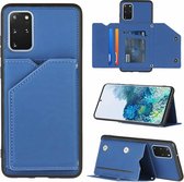 Voor Samsung Galaxy S20 + Skin Feel PU + TPU + PC Achterkant Schokbestendige hoes met kaartsleuven & houder & fotolijst (koningsblauw)