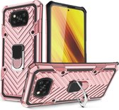 Voor Xiaomi Poco X3 NFC Cool Armor PC + TPU schokbestendig hoesje met 360 graden rotatie ringhouder (roségoud)