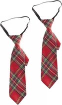 2x stuks geruite stropdas rood 30 cm voor volwassenen - Carnaval verkleed spullen