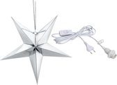 Kerstster decoratie zilveren ster lampion 70 cm inclusief witte lichtkabel