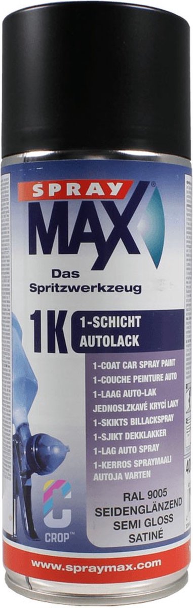 SprayMax 1K Lak Zwart in Spuitbus - Zijdeglans