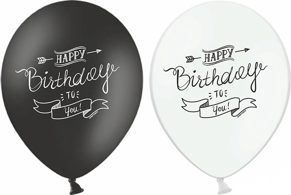 Partydeco Ballon en aluminium Happy Birthday Doré/Noir