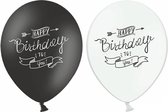 PARTYDECO - 6 zwart wit Happy Birthday ballonen - Decoratie > Ballonnen