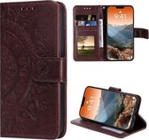 Totem Flower Reliëf Horizontale Flip TPU + PU lederen tas met houder & kaartsleuven & portemonnee voor iPhone 12/12 Pro (bruin)