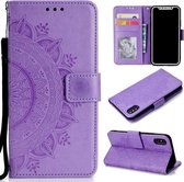 Totem bloem reliëf horizontale flip TPU + PU lederen tas met houder & kaartsleuven & portemonnee voor iPhone XS / X (paars)