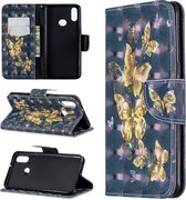 Voor Galaxy A10s 3D-patroon Gekleurde tekening Horizontale lederen flip-hoes met houder en kaartsleuven en portemonnee (zwarte vlinder)