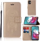 Voor Motorola Moto G30 Windgong Uil Embossing Patroon Horizontale Flip Leren Case met Houder & Kaartsleuven & Portemonnee (Goud)