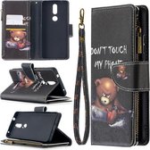 Voor Nokia 2.4 Gekleurde Tekening Patroon Rits Horizontale Flip Leren Case met Houder & Kaartsleuven & Portemonnee (Beer)