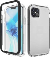 Voor iPhone 12/12 Pro schokbestendig TPU-frame + doorzichtige pc-achterkant van de behuizing + PET-schermbeschermer aan de voorkant (zwart)