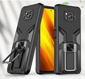 Voor Xiaomi Poco X3 NFC Armor 2 in 1 PC + TPU magnetische schokbestendige behuizing met opvouwbare houder (zwart)