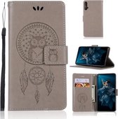 Windgong Uil Embossing Patroon Horizontale Flip lederen tas met houder & kaartsleuven & portemonnee voor Huawei Honor 20 (grijs)