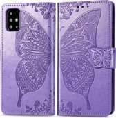 Voor Galaxy A51 Butterfly Love Flowers Embossing Horizontale Flip lederen tas met houder & kaartsleuven & portemonnee & lanyard (lichtpaars)