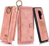 Voor Galaxy S9 + POLA Multifunctionele Mode Rits Magnetische Horizontale Flip Leren Case met Kaartsleuven & Portemonnee & Fotolijst & Lanyard (Roze)