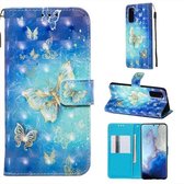Voor Galaxy S20 3D schilderij horizontale flip lederen tas met houder & kaartsleuf & portemonnee & lanyard (gouden vlinder)