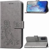 Voor Galaxy S20 Lucky Clover Pressed Flowers Pattern Leather Case met houder & kaartsleuven & portemonnee & draagriem (grijs)