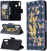 Voor Galaxy A20s 3D-patroon Gekleurde tekening Horizontale lederen flip-hoes met houder & kaartsleuven en portemonnee (zwarte vlinder)