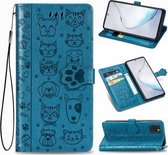 Voor Galaxy Note 10 Lite / A81 Leuke Kat en Hond Reliëf Horizontale Flip Leren Case met Beugel / Kaartsleuf / Portemonnee / Lanyard (Blauw)