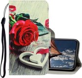Voor iPhone X / XS 3D gekleurde tekening horizontale flip PU lederen tas met houder & kaartsleuven & portemonnee (rode roos)