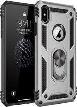 Sergeant Armor Shockproof TPU + PC beschermhoes voor iPhone X / XS, met 360 graden rotatiehouder (zilver)