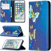 Gekleurde tekening patroon onzichtbare magnetische horizontale flip PU lederen tas met houder & kaartsleuven & portemonnee voor iPhone 8 & 7 (gouden vlinders)