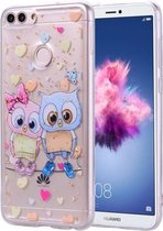 Cartoon Patroon Goudfolie Stijl Dropping Glue TPU Zachte Beschermhoes voor Huawei P Smart / Enjoy 7S (Loving Owl)