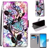 Voor Huawei Honor Play4 Gekleurde Tekening Cross Textuur Horizontale Flip PU Lederen Case met Houder & Kaartsleuven & Portemonnee & Lanyard (Kleur Achtergrond Holle Bloem)