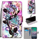 Voor Nokia 3.4 Gekleurde Tekening Cross Textuur Horizontale Flip PU Lederen Case met Houder & Kaartsleuven & Portemonnee & Lanyard (Kleur Bodem Holle Bloem)