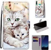 Voor Huawei P40 Lite E / Y7p Gekleurde Tekening Cross Textuur Horizontale Flip PU Lederen Case met Houder & Kaartsleuven & Portemonnee & Lanyard (Big Cat Holding Kitten)