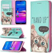 Voor Huawei Y6 (2019) Gekleurde Tekening Patroon Onzichtbare Magnetische Horizontale Flip PU Lederen Case met Houder & Kaartsleuven & Portemonnee (Kat)
