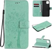 Voor OPPO Realme C11 Boom & Kat Reliëfpatroon Horizontale Flip Leren Case met Houder & Kaartsleuven & Portemonnee & Lanyard (Groen)